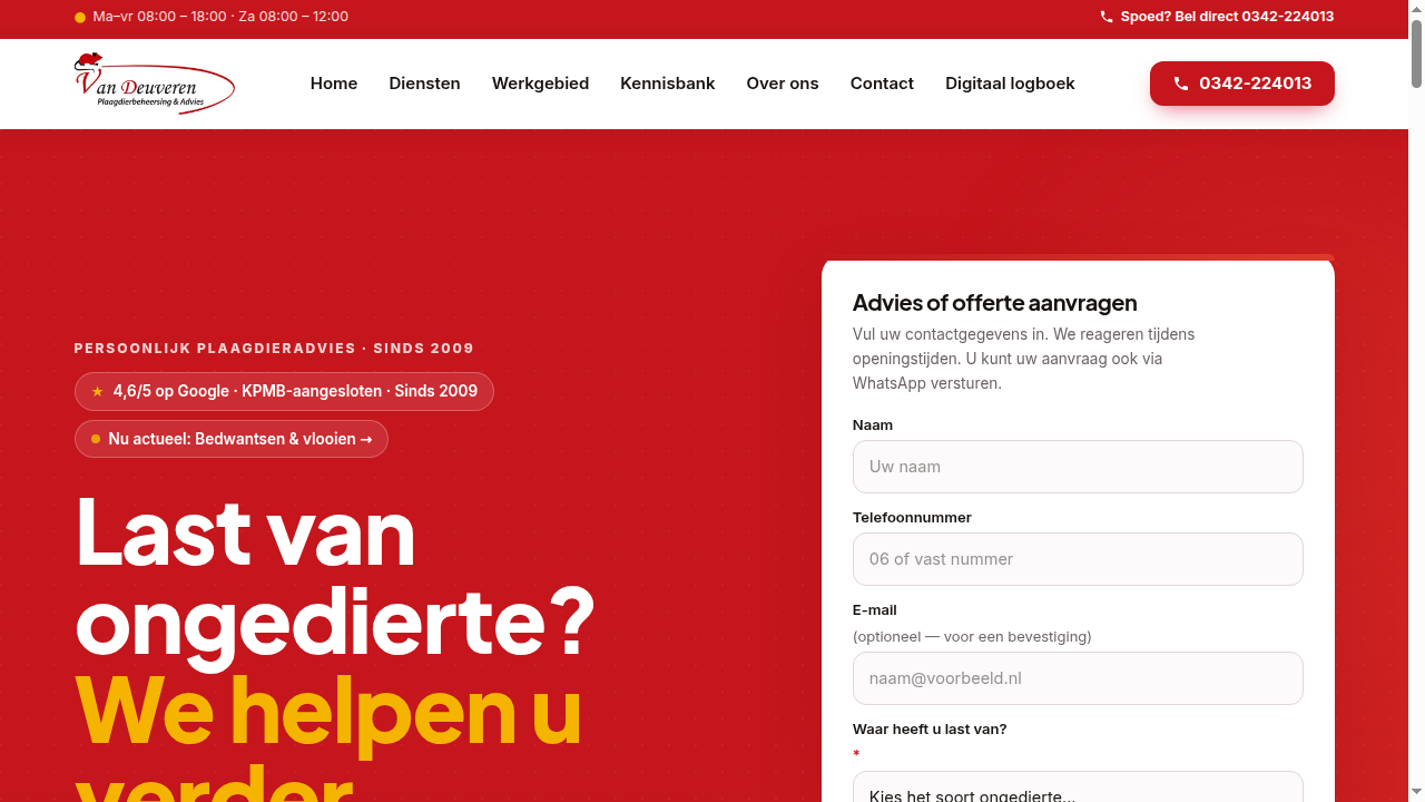 Public Van Deuveren Plaagdieren homepage recorded on 7 October 2026